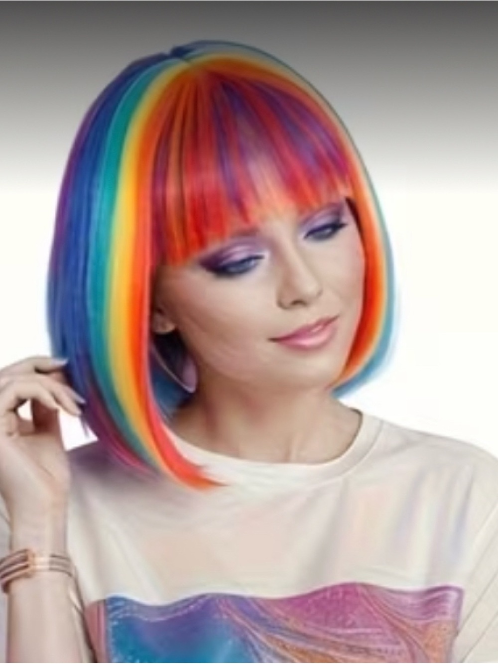 Beautiful Rainbow Wig High Density Fiber, Trim, Cut, Curl  NWOT